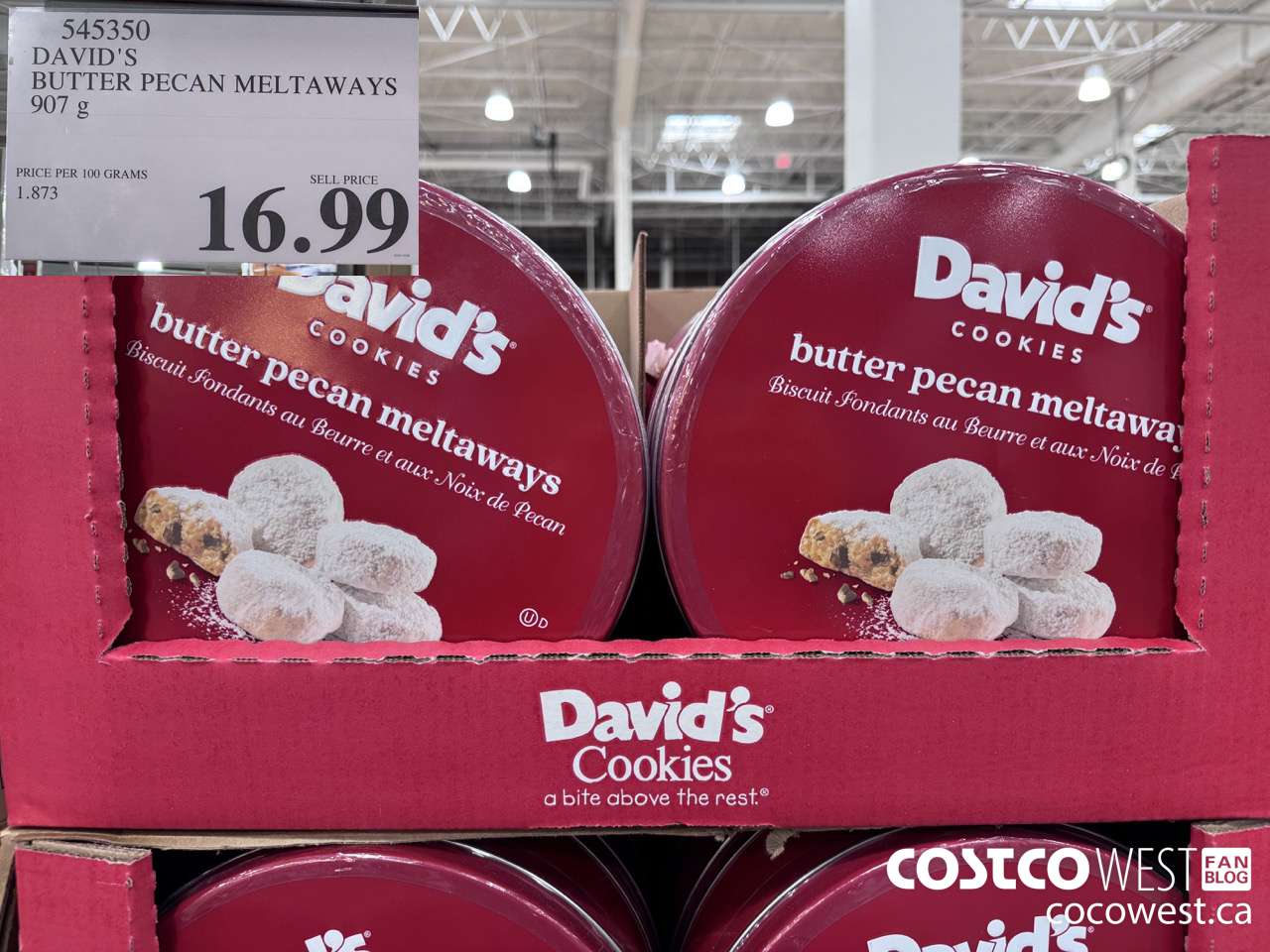 545350 DAVID'S COOKIES BUTTER PECAN MELTAWAYS 907G $16.99