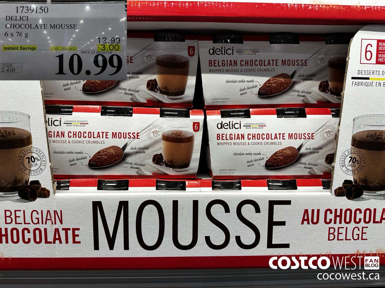 1739150 DELICI CHOCOLATE MOUSSE 6 X 76 G ($3.00 INSTANT SAVINGS EXPIRES ON 2024-10-27) $10.99