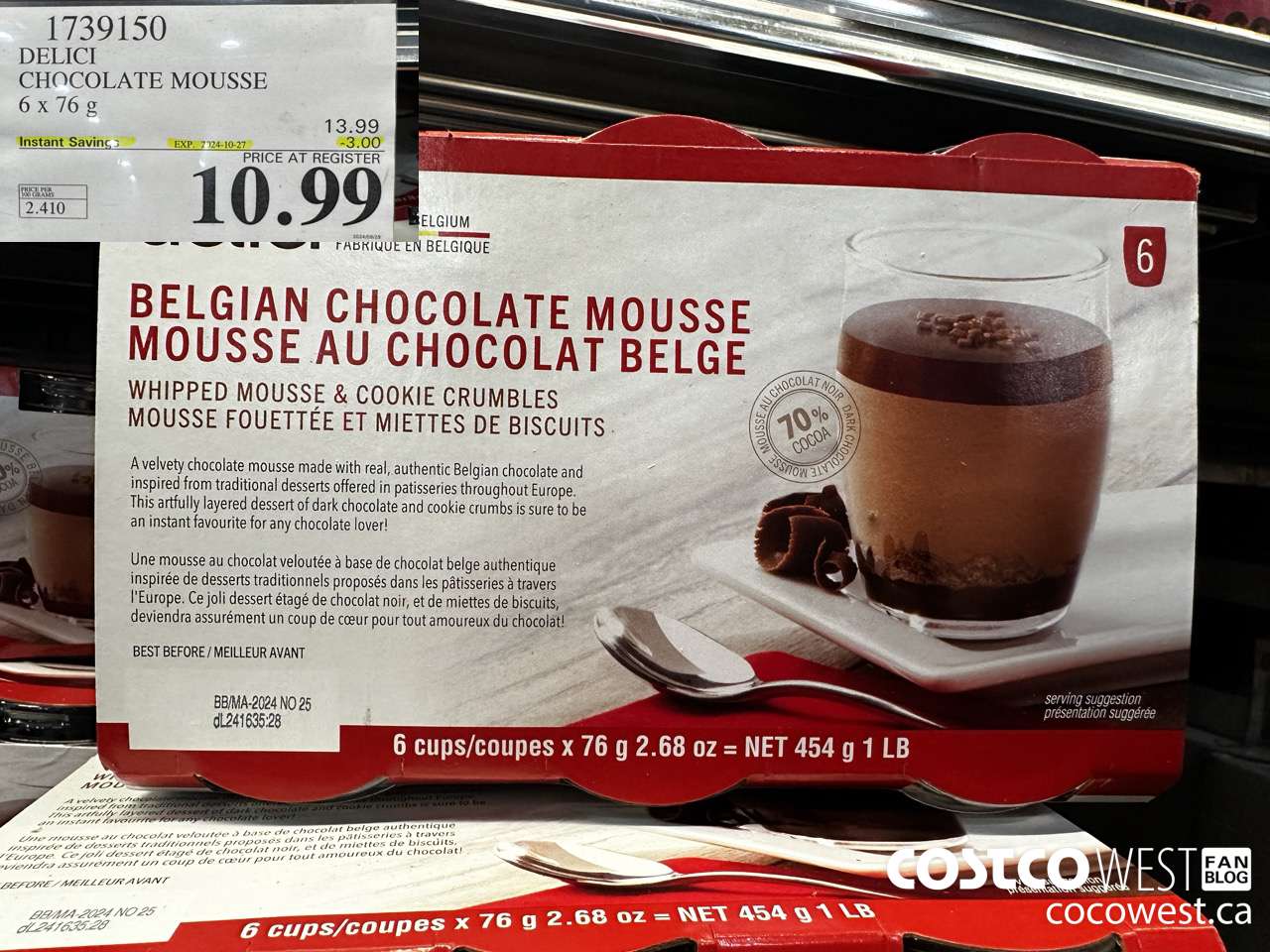 1739150 DELICI CHOCOLATE MOUSSE 6 X 76 G ($3.00 INSTANT SAVINGS EXPIRES ON 2024-10-27) $10.99