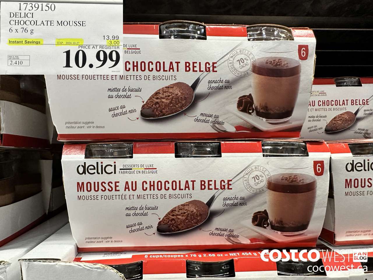 1739150 DELICI CHOCOLATE MOUSSE 6 X 76 G ($3.00 INSTANT SAVINGS EXPIRES ON 2024-10-27) $10.99