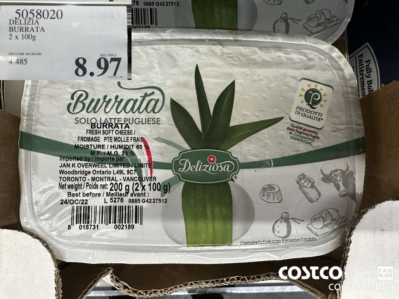 5058020 DELIZIA BURRATA 2 x 100G $8.97