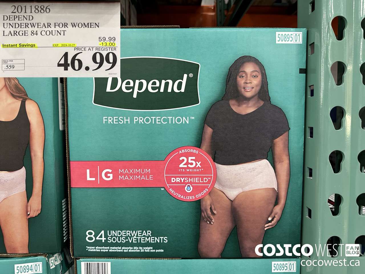 2011886 DEPEND UNDERWEAR FOR WOMEN LARGE 84 COUNT ($13.00 INSTANT SAVINGS EXPIRES ON 2024-10-27) $46.99
