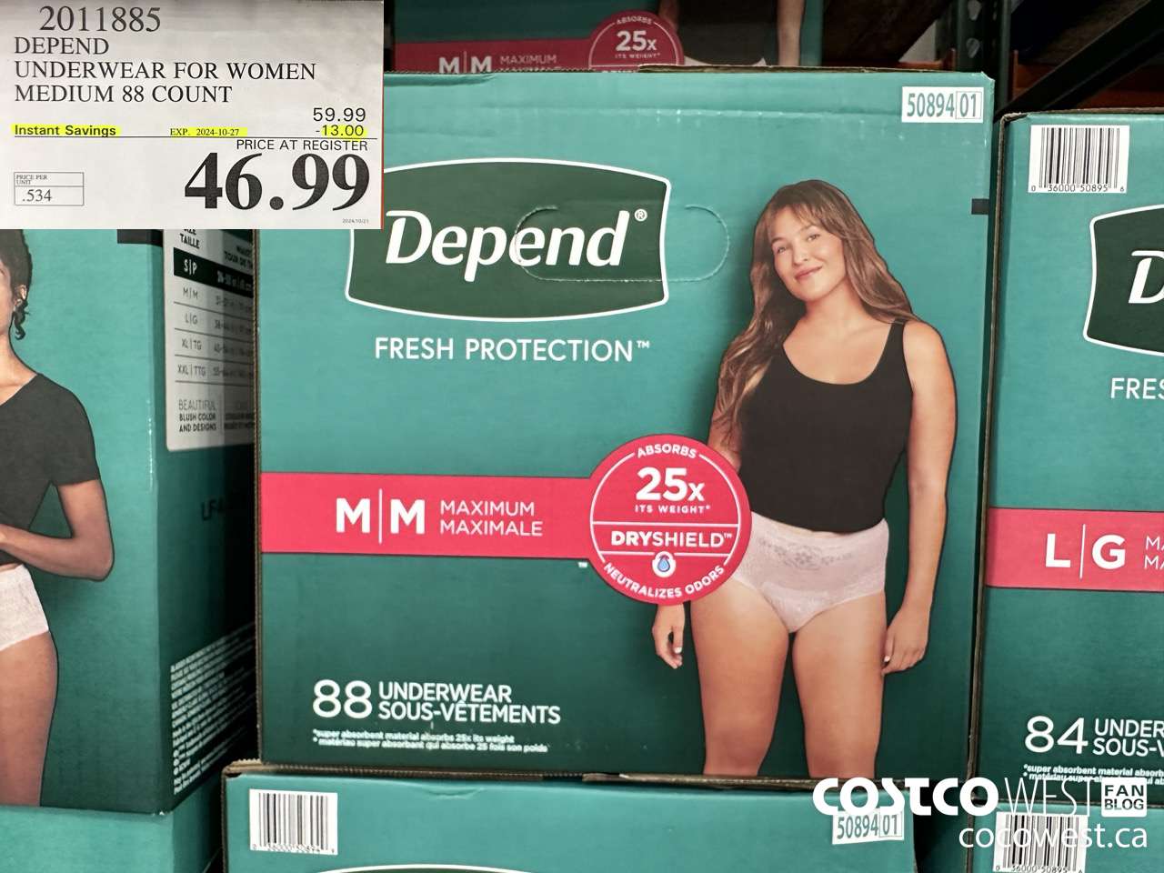 2011885 DEPEND UNDERWEAR FOR WOMEN MEDIUM 88 COUNT ($13.00 INSTANT SAVINGS EXPIRES ON 2024-10-27) $46.99