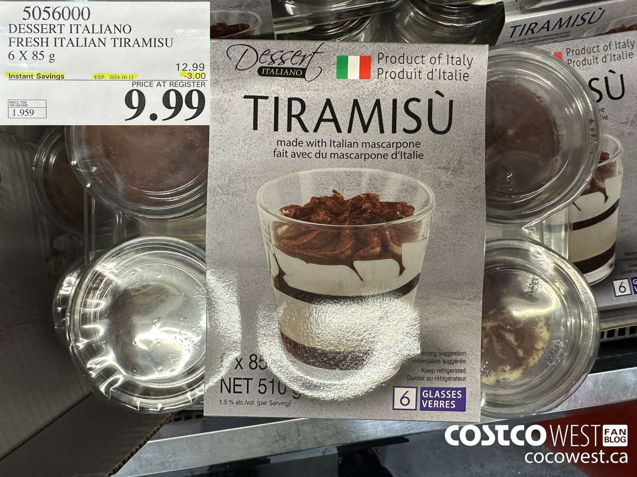 5056000 DESSERT ITALIANO FRESH ITALIAN TIRAMISU 6 X 85 G ($3.00 INSTANT SAVINGS EXPIRES ON 2024-10-13) $9.99