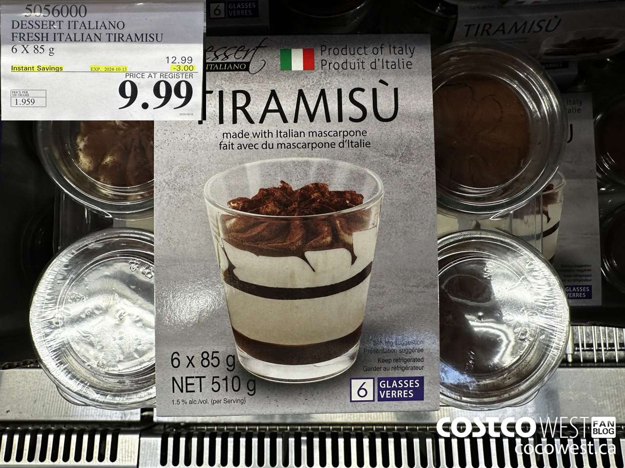5056000 DESSERT ITALIANO FRESH ITALIAN TIRAMISU 6 X 85 G ($3.00 INSTANT SAVINGS EXPIRES ON 2024-10-13) $9.99