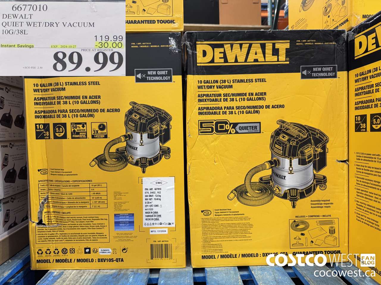 6677010 DEWALT QUIET WET/DRY VACUUM 10G/38L ($30.00 INSTANT SAVINGS EXPIRES ON 2024-10-27) $89.99