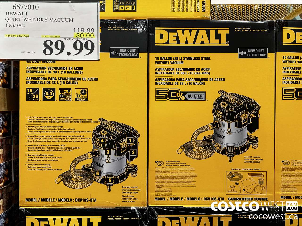 6677010 DEWALT QUIET WET/DRY VACUUM 10G/38L ($30.00 INSTANT SAVINGS EXPIRES ON 2024-10-27) $89.99