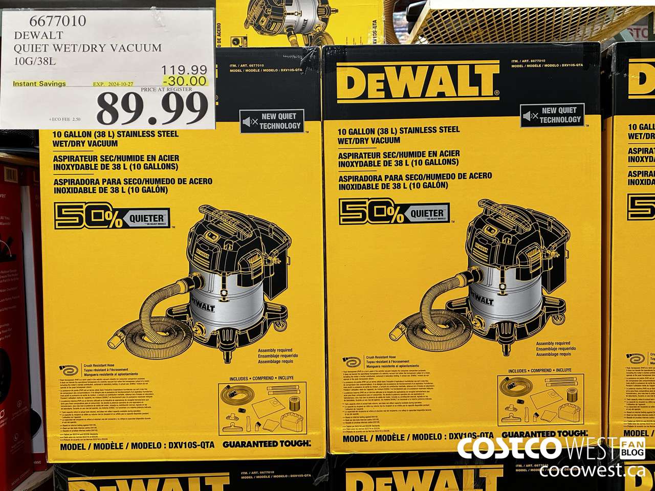 6677010 DEWALT QUIET WET/DRY VACUUM 10G/38L ($30.00 INSTANT SAVINGS EXPIRES ON 2024-10-27) $89.99