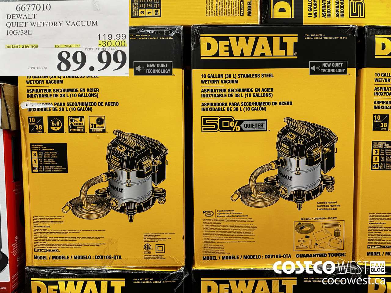6677010 DEWALT QUIET WET/DRY VACUUM 10G/38L ($30.00 INSTANT SAVINGS EXPIRES ON 2024-10-27) $89.99