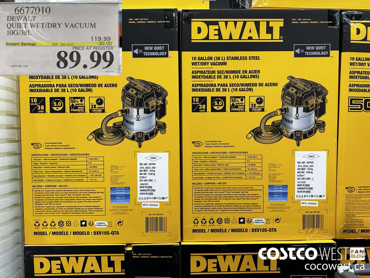6677010 DEWALT QUIET WET/DRY VACUUM 10G/38L ($30.00 INSTANT SAVINGS EXPIRES ON 2024-10-27) $89.99