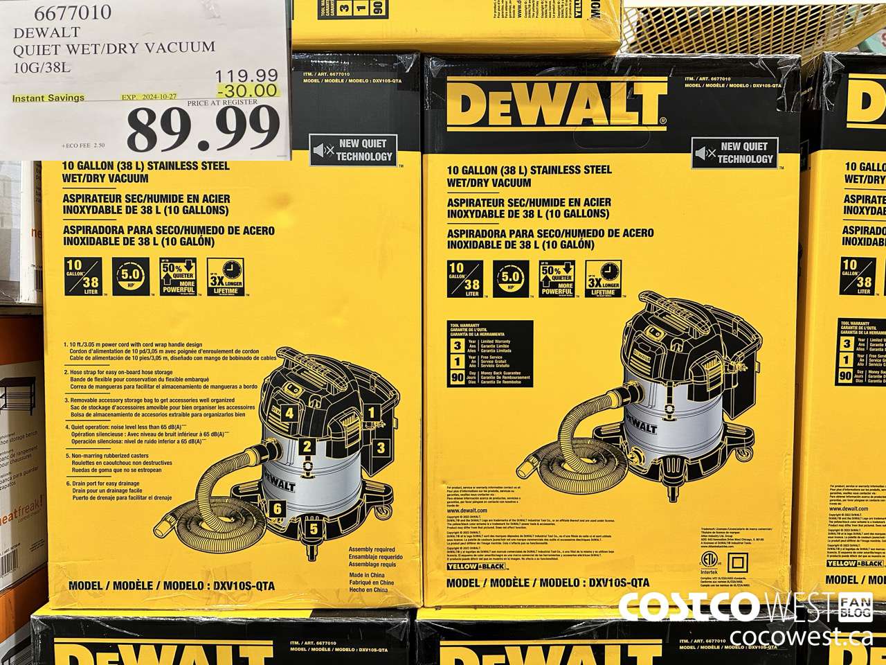 6677010 DEWALT QUIET WET/DRY VACUUM 10G/38L ($30.00 INSTANT SAVINGS EXPIRES ON 2024-10-27) $89.99
