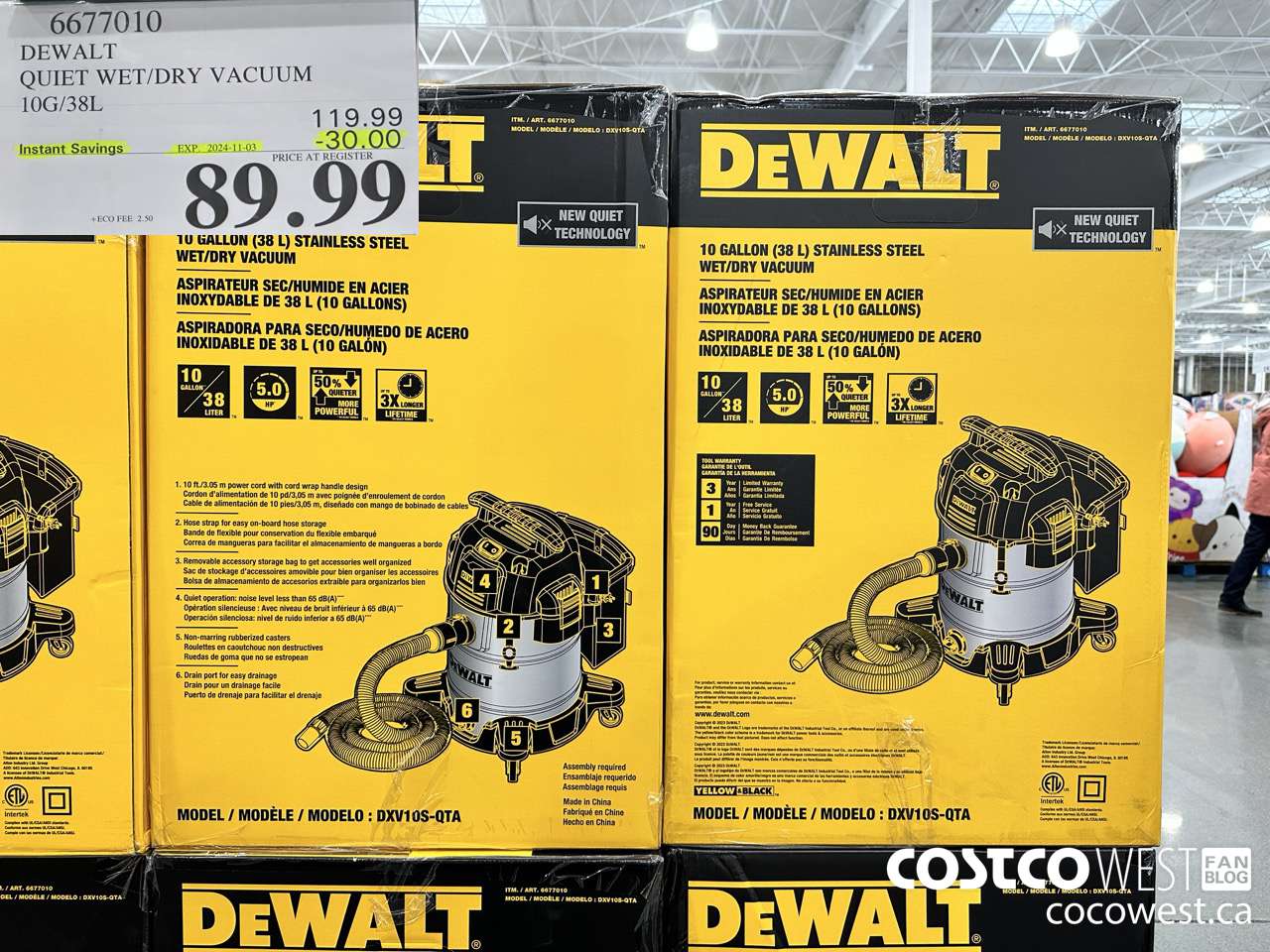 6677010 DEWALT QUIET WET/DRY VACUUM 10G/38L ($30.00 INSTANT SAVINGS EXPIRES ON 2024-11-03) $89.99