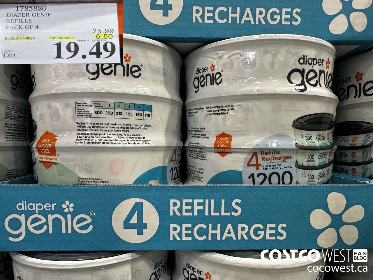 1785880 DIAPER GENIE REFILLS PACK OF 4 ($6.50 INSTANT SAVINGS EXPIRES ON 2024-10-27) $19.49