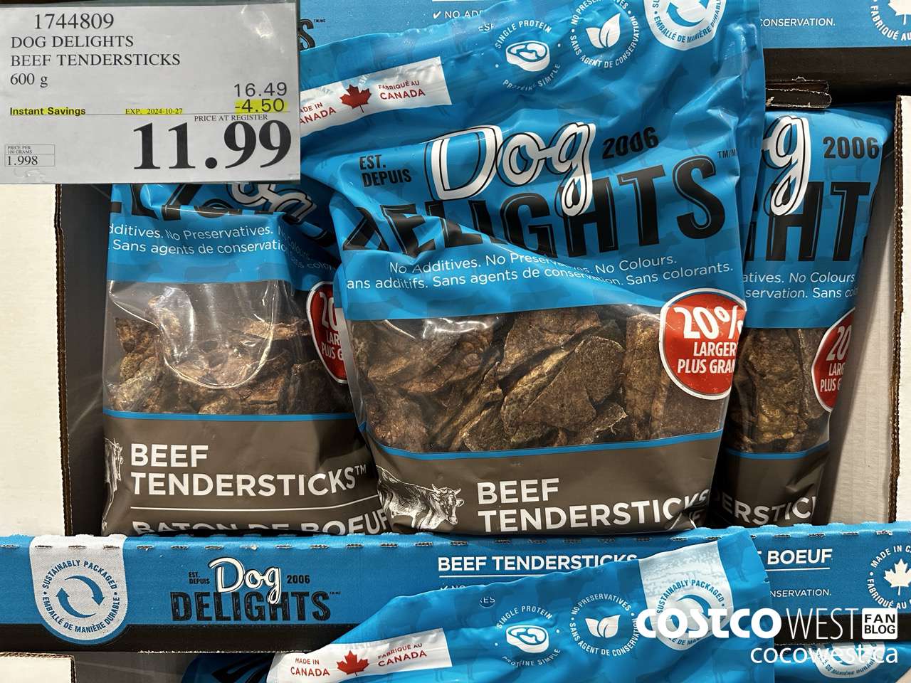 1744809 DOG DELIGHTS BEEF TENDERSTICKS 600G ($4.50 INSTANT SAVINGS EXPIRES ON 2024-10-27) $11.99