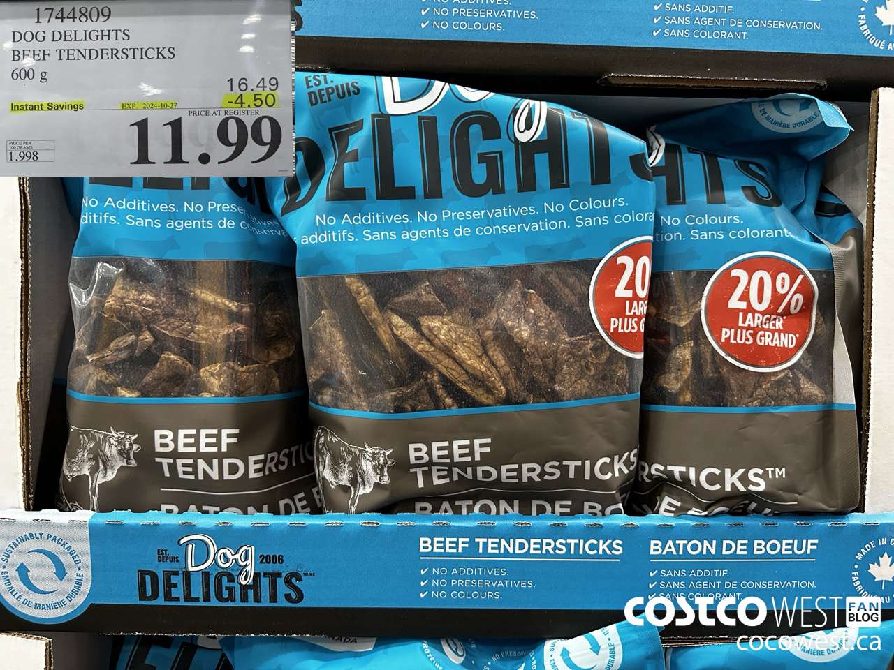 1744809 DOG DELIGHTS BEEF TENDERSTICKS 600G ($4.50 INSTANT SAVINGS EXPIRES ON 2024-10-27) $11.99