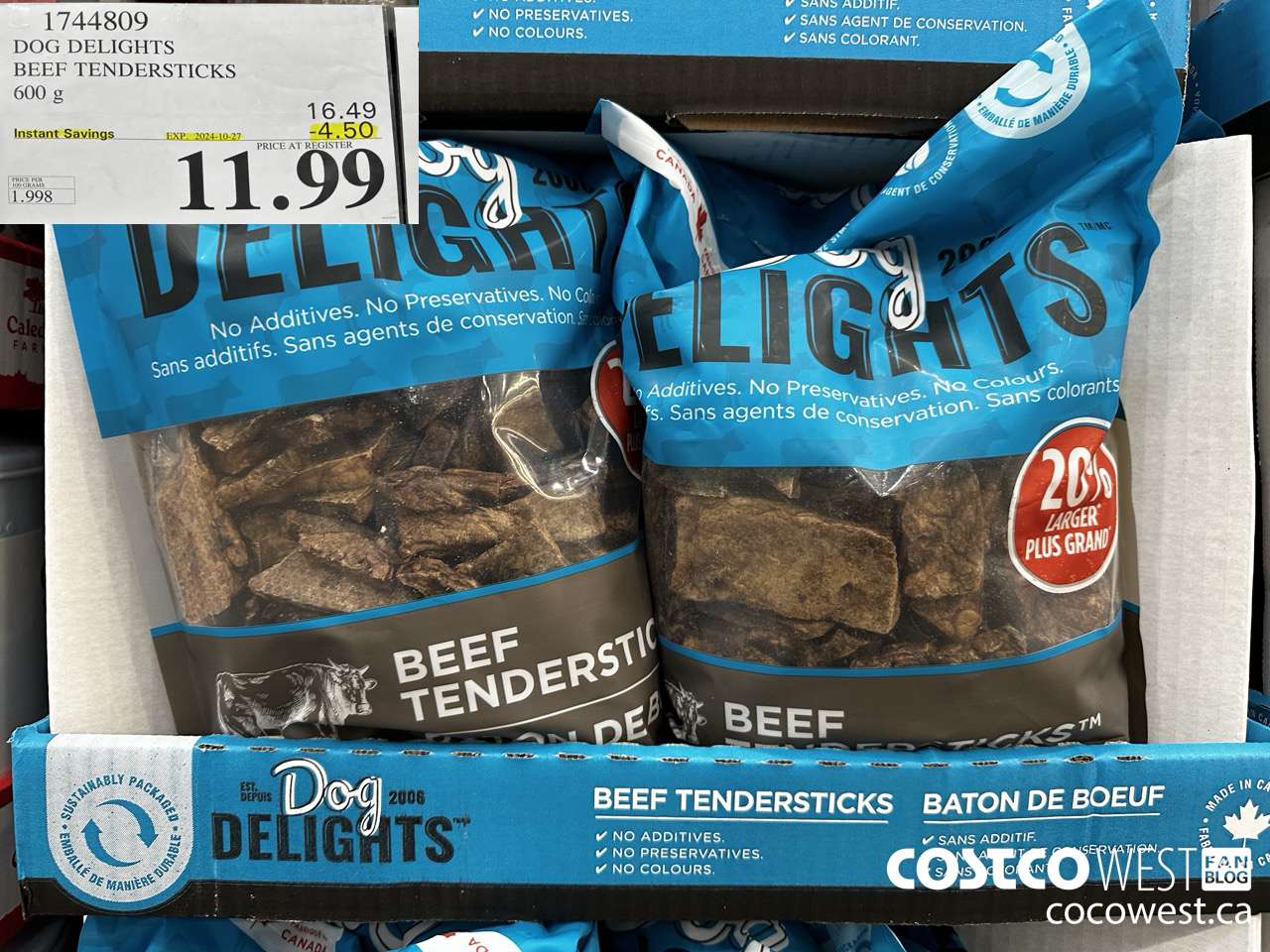 1744809 DOG DELIGHTS BEEF TENDERSTICKS 600G ($4.50 INSTANT SAVINGS EXPIRES ON 2024-10-27) $11.99