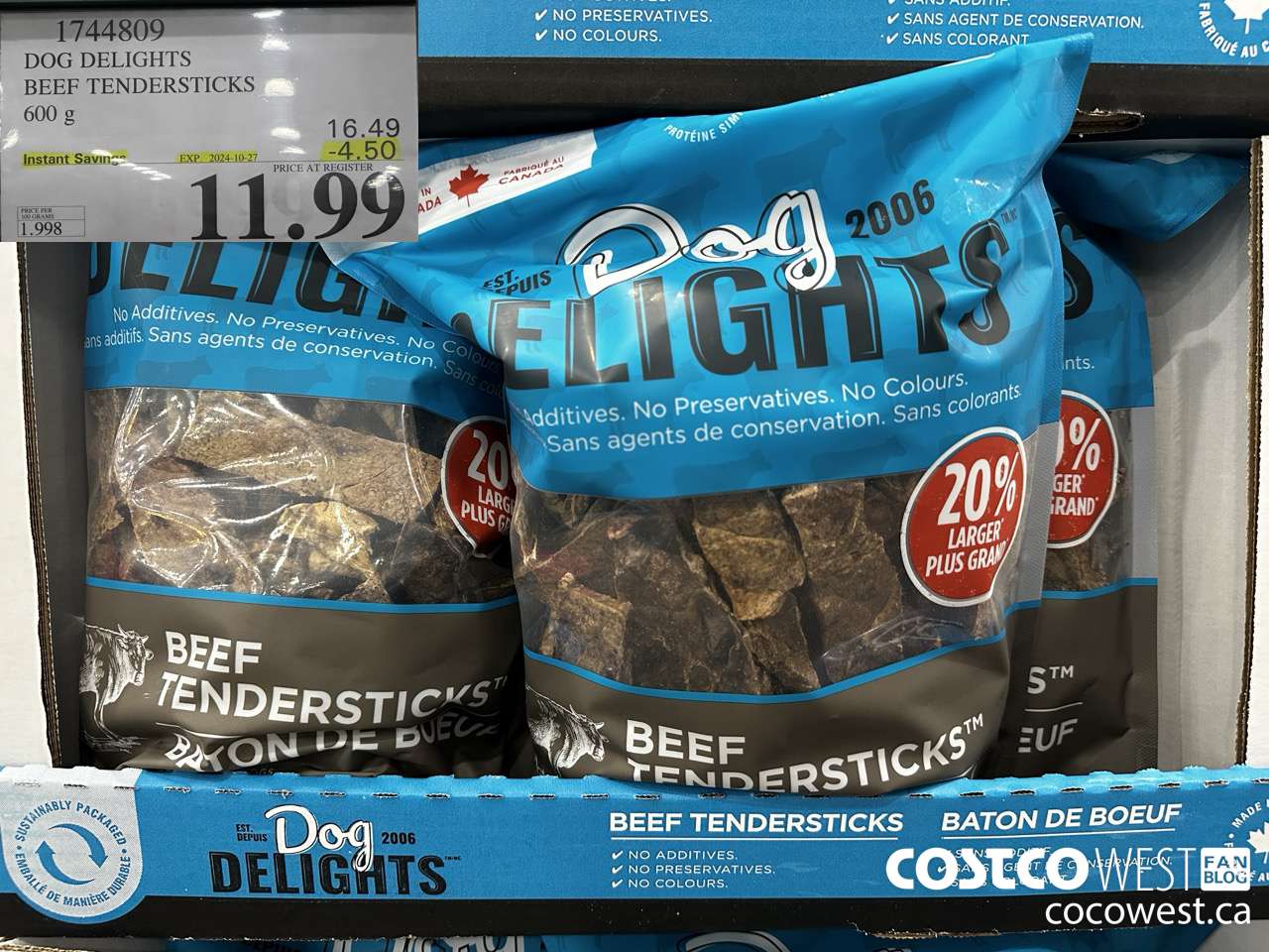 1744809 DOG DELIGHTS BEEF TENDERSTICKS 600G ($4.50 INSTANT SAVINGS EXPIRES ON 2024-10-27) $11.99