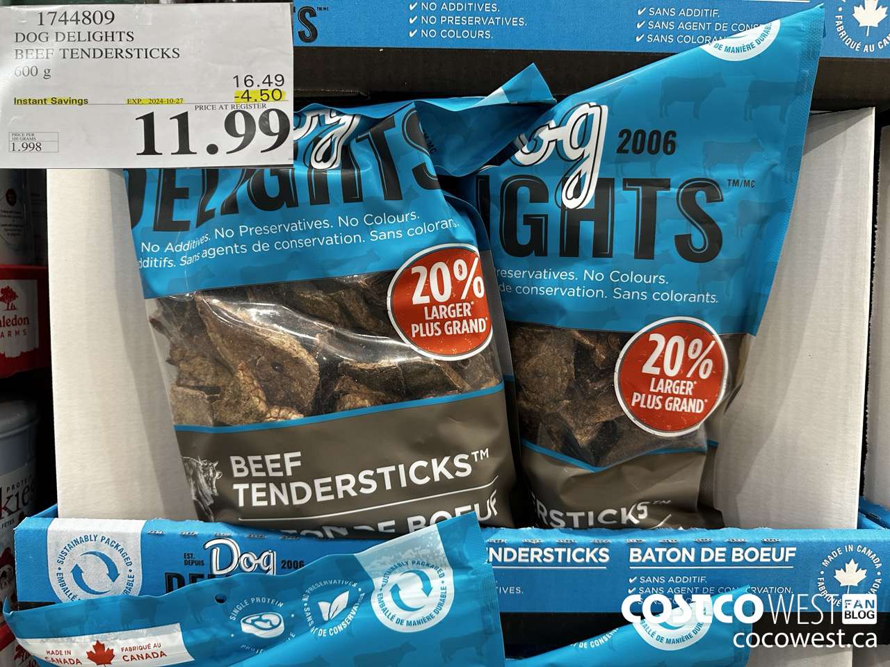 1744809 DOG DELIGHTS BEEF TENDERSTICKS 600G ($4.50 INSTANT SAVINGS EXPIRES ON 2024-10-27) $11.99