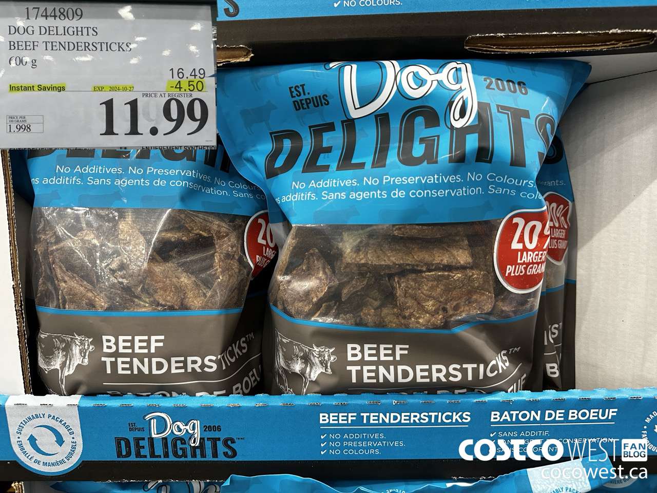 1744809 DOG DELIGHTS BEEF TENDERSTICKS 600G ($4.50 INSTANT SAVINGS EXPIRES ON 2024-10-27) $11.99