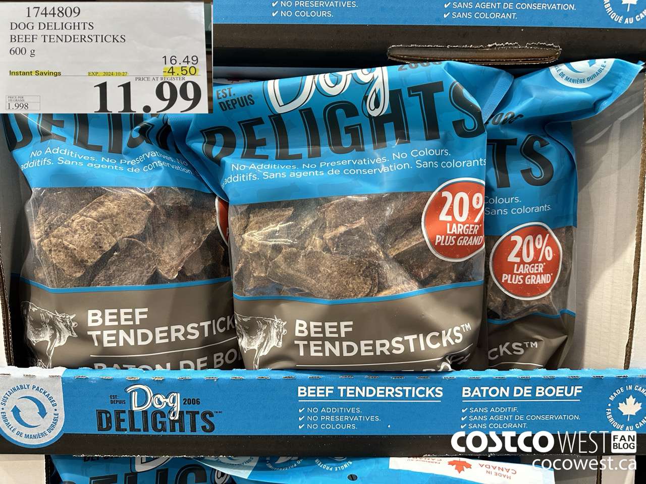 1744809 DOG DELIGHTS BEEF TENDERSTICKS 600G ($4.50 INSTANT SAVINGS EXPIRES ON 2024-10-27) $11.99