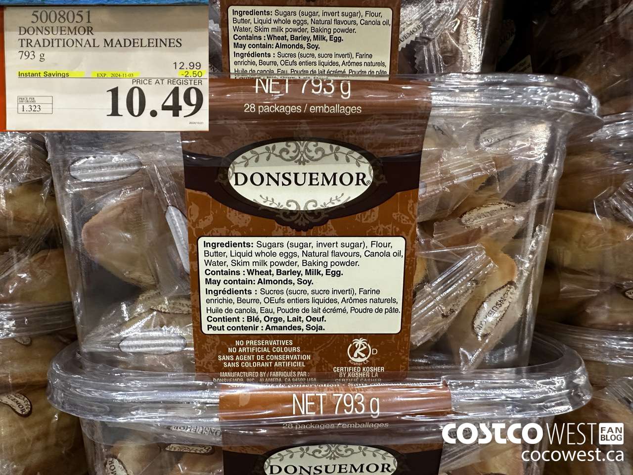 5008051 DONSUEMOR TRADITIONAL MADELEINES 794 g ($2.50 INSTANT SAVINGS EXPIRES ON 2024-11-03) $10.49
