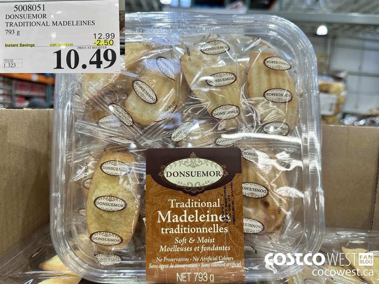 5008051 DONSUEMOR TRADITIONAL MADELEINES 794 g ($2.50 INSTANT SAVINGS EXPIRES ON 2024-11-03) $10.49