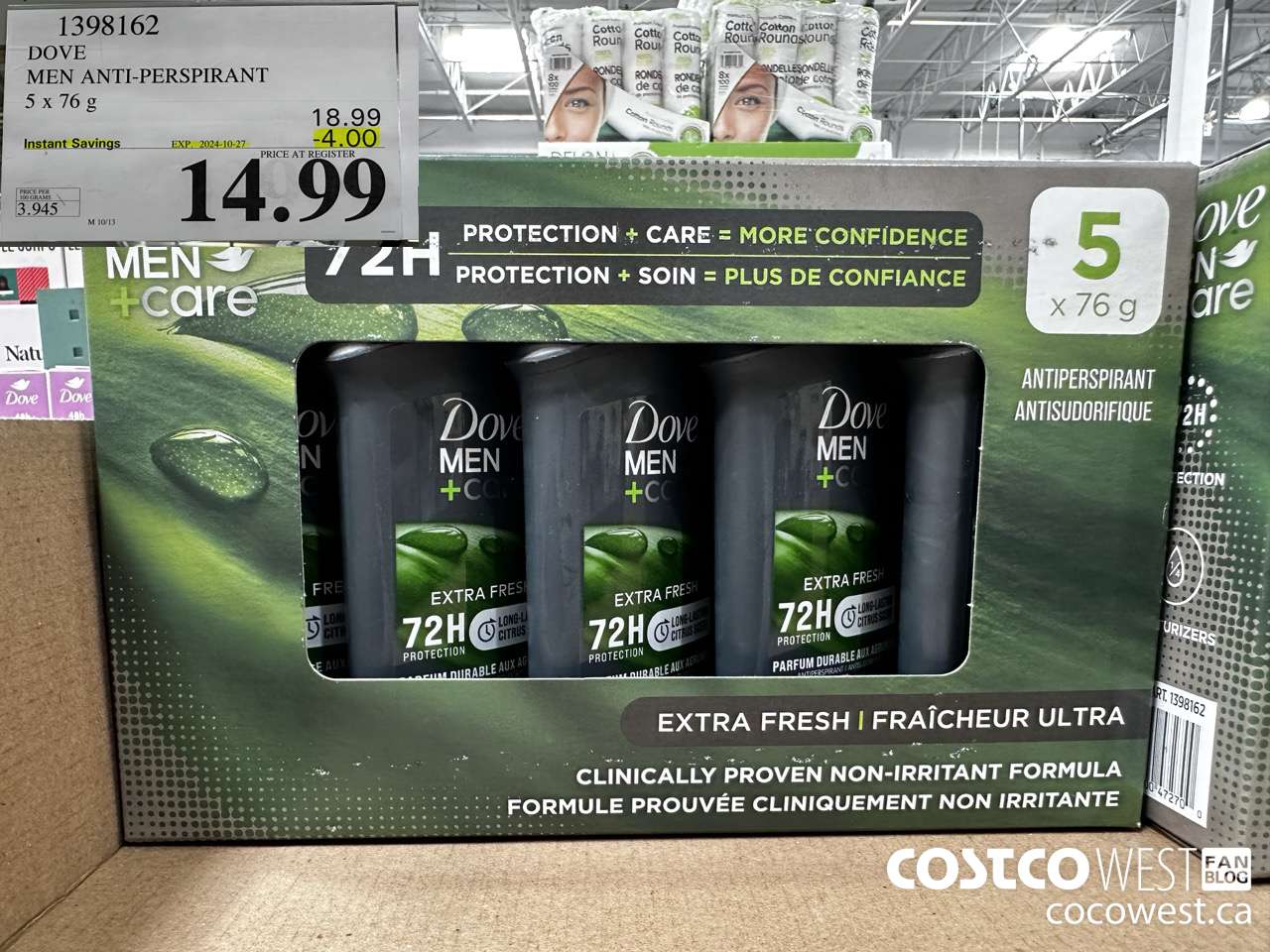 1398162 DOVE MEN ANTI-PERSPIRANT 5 X 76G ($4.00 INSTANT SAVINGS EXPIRES ON 2024-10-27) $14.99