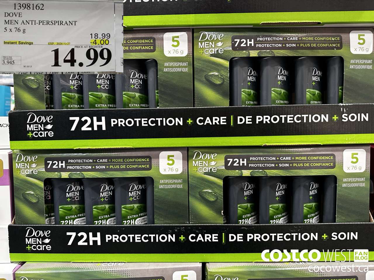 1398162 DOVE MEN ANTI-PERSPIRANT 5 X 76G ($4.00 INSTANT SAVINGS EXPIRES ON 2024-10-27) $14.99