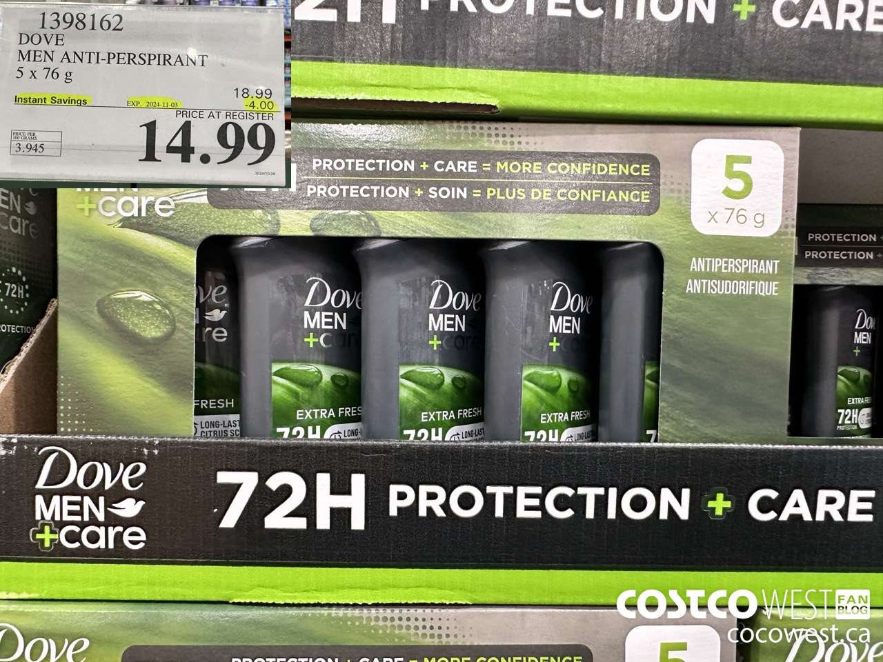 1398162 DOVE MEN ANTI-PERSPIRANT 5 X 76G ($4.00 INSTANT SAVINGS EXPIRES ON 2024-11-03) $14.99