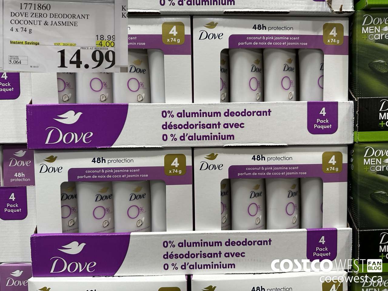 1771860 DOVE ZERO DEODORANT COCONUT & JASMINE 4 X 74G ($4.00 INSTANT SAVINGS EXPIRES ON 2024-10-27) $14.99