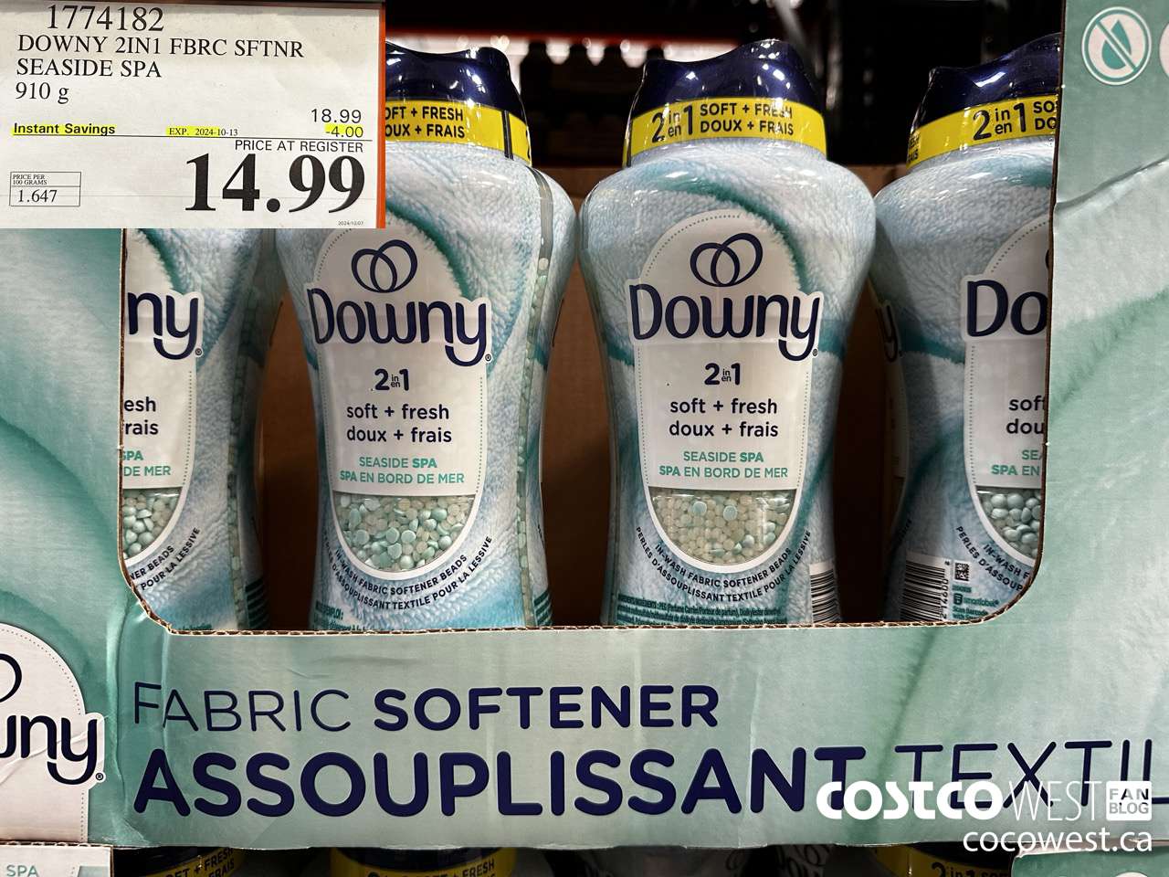 1774182 DOWNY 2IN1 FBRC SFTNR SEASIDE SPA 910G ($4.00 INSTANT SAVINGS EXPIRES ON 2024-10-13) $14.99