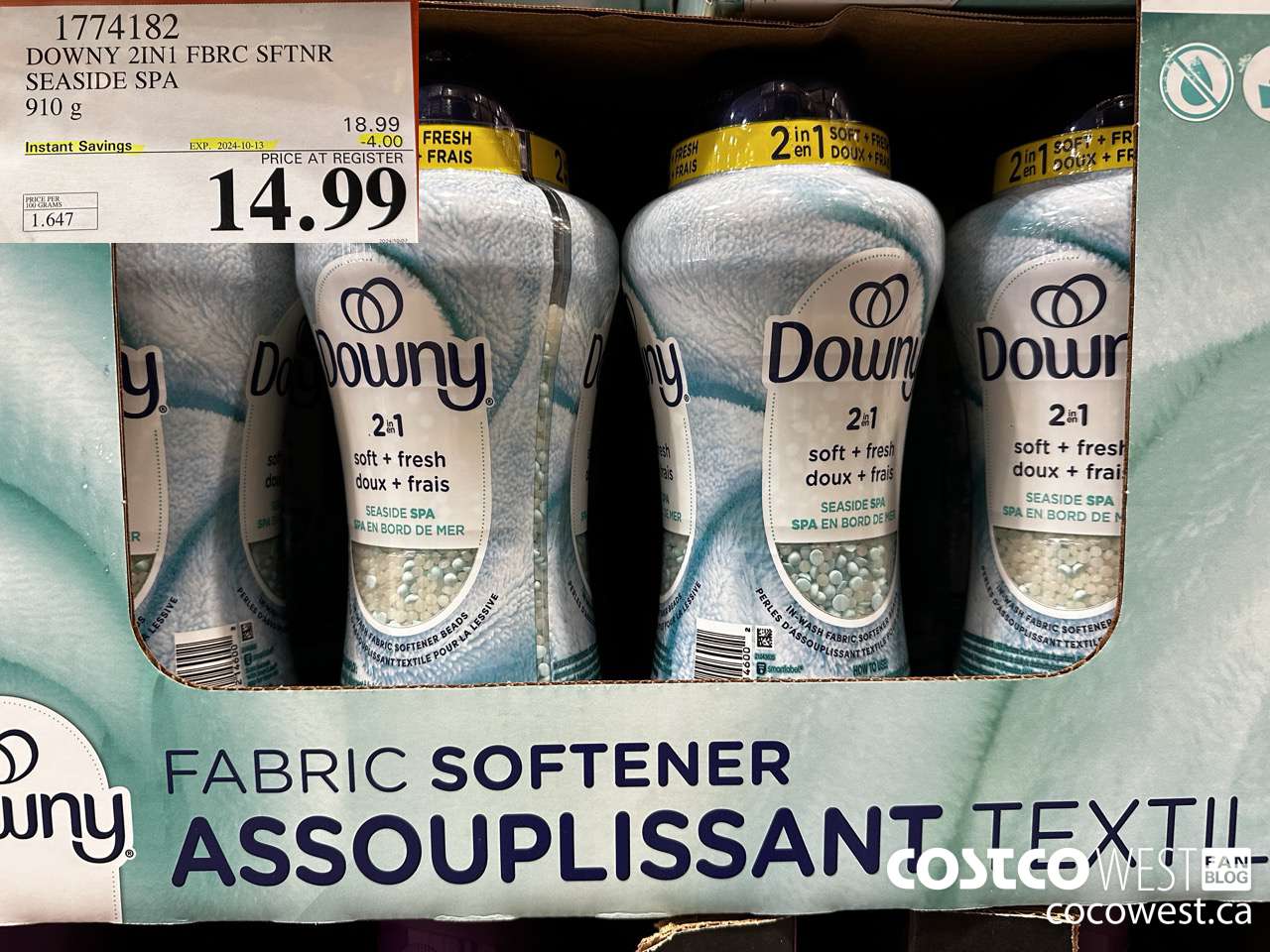 1774182 DOWNY 2IN1 FBRC SFTNR SEASIDE SPA 910G ($4.00 INSTANT SAVINGS EXPIRES ON 2024-10-13) $14.99