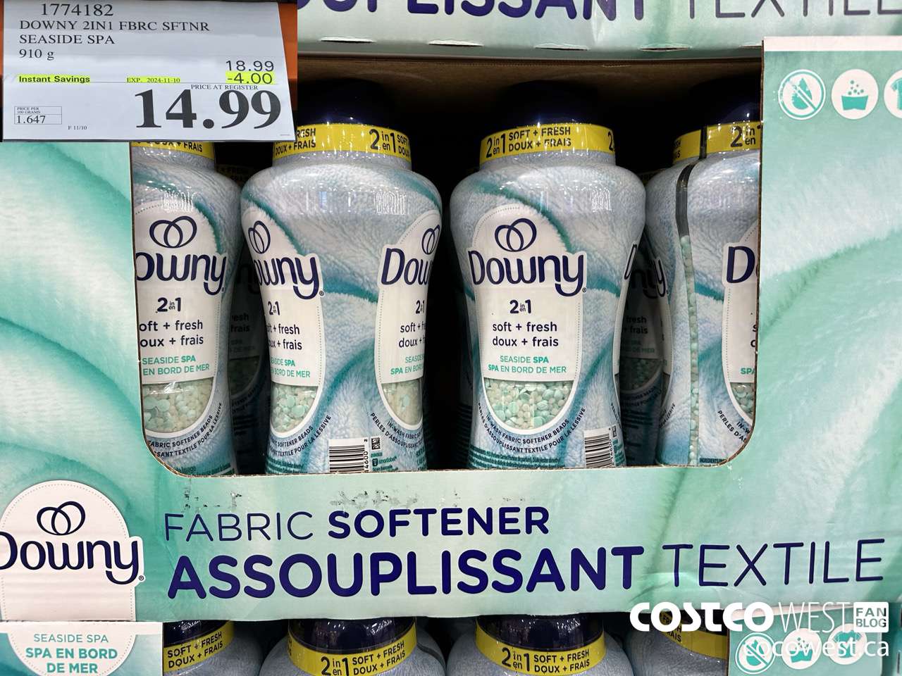 1774182 DOWNY 2IN1 FBRC SFTNR SEASIDE SPA 910G ($4.00 INSTANT SAVINGS EXPIRES ON 2024-11-10) $14.99