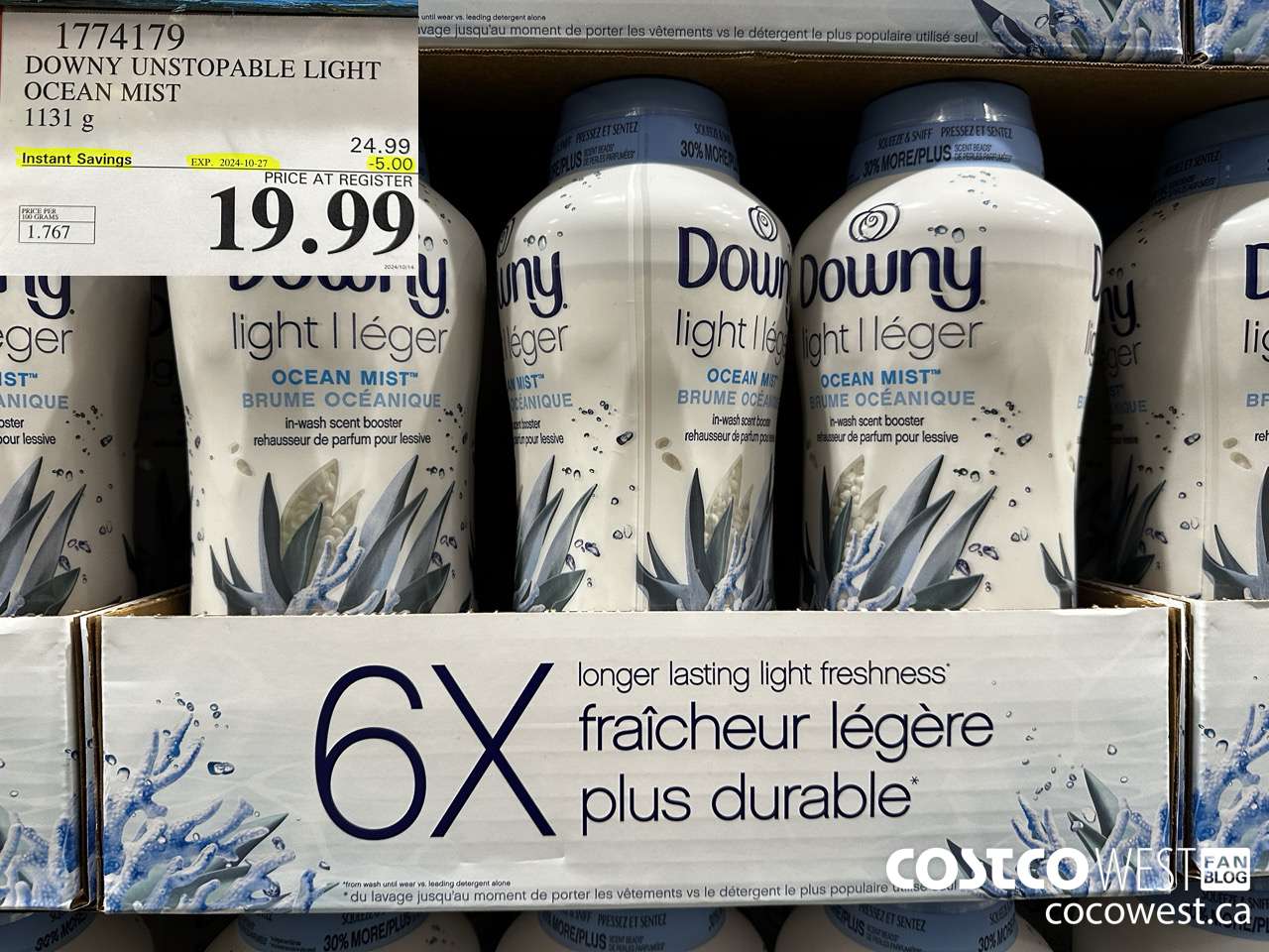 1774179 DOWNY UNSTOPABLE LIGHT OCEAN MIST 1131G ($5.00 INSTANT SAVINGS EXPIRES ON 2024-10-27) $19.99