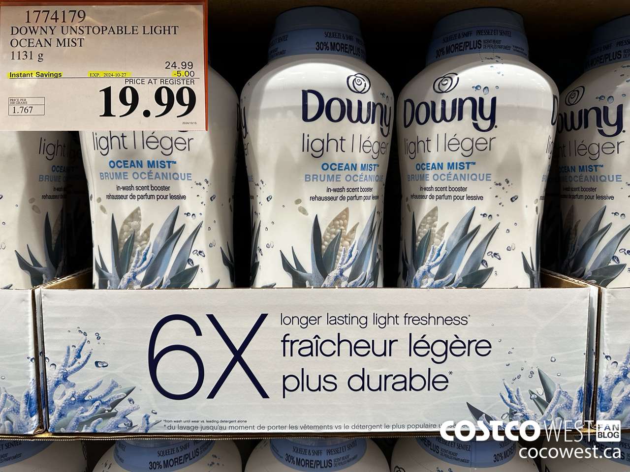 1774179 DOWNY UNSTOPABLE LIGHT OCEAN MIST 1131G ($5.00 INSTANT SAVINGS EXPIRES ON 2024-10-27) $19.99