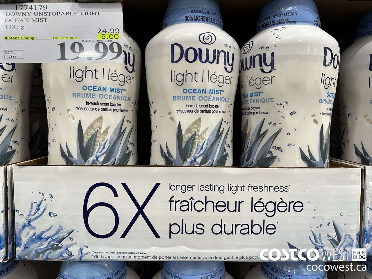 1774179 DOWNY UNSTOPABLE LIGHT OCEAN MIST 1131G ($5.00 INSTANT SAVINGS EXPIRES ON 2024-10-27) $19.99
