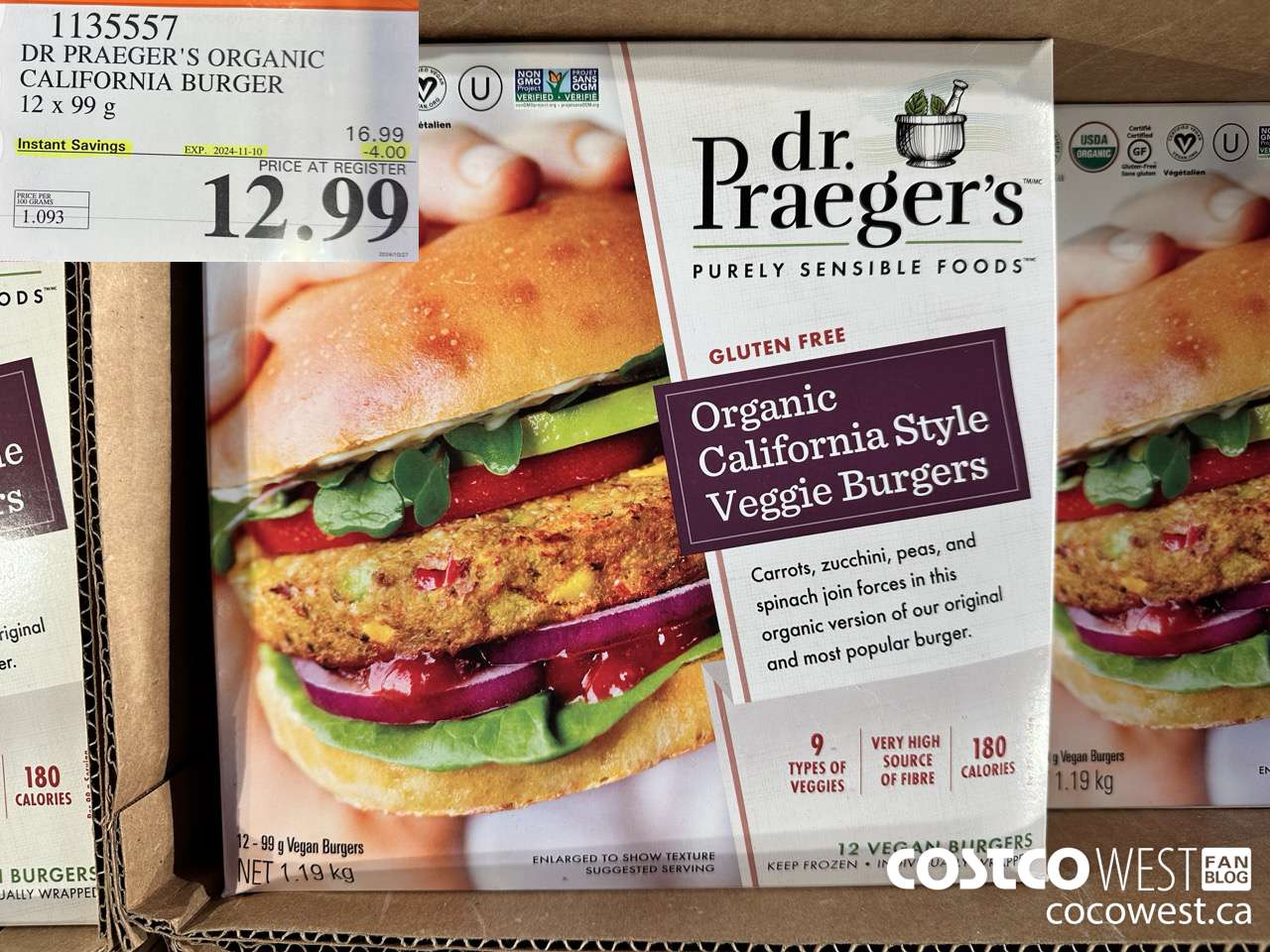 1135557 DR PRAEGER'S ORGANIC CALIFORNIA BURGER 12 x 99 g ($4.00 INSTANT SAVINGS EXPIRES ON 2024-11-10) $12.99