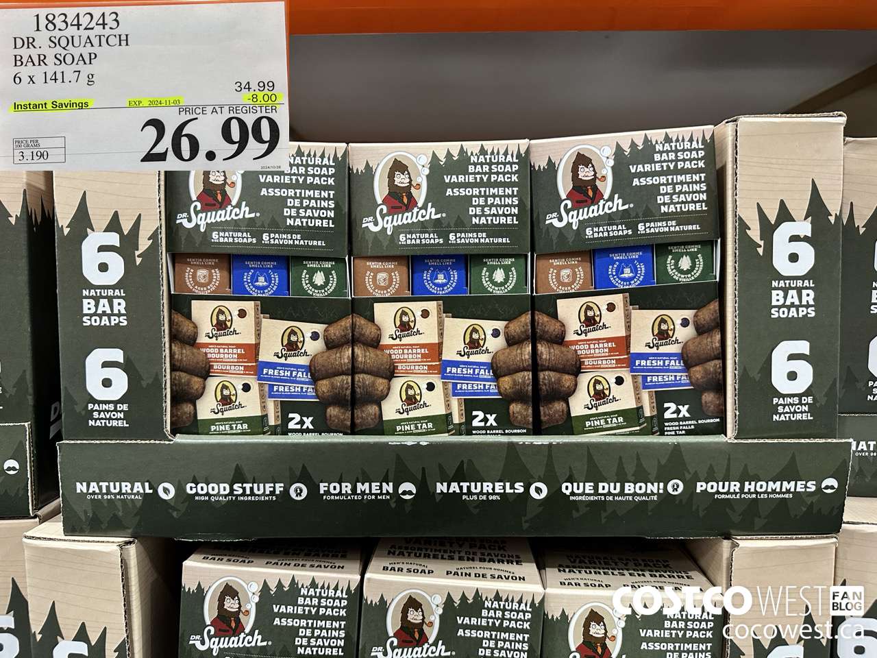 1834243 DR. SQATCH BAR SOAP 6 X 141.7G ($8.00 INSTANT SAVINGS EXPIRES ON 2024-11-03) $26.99