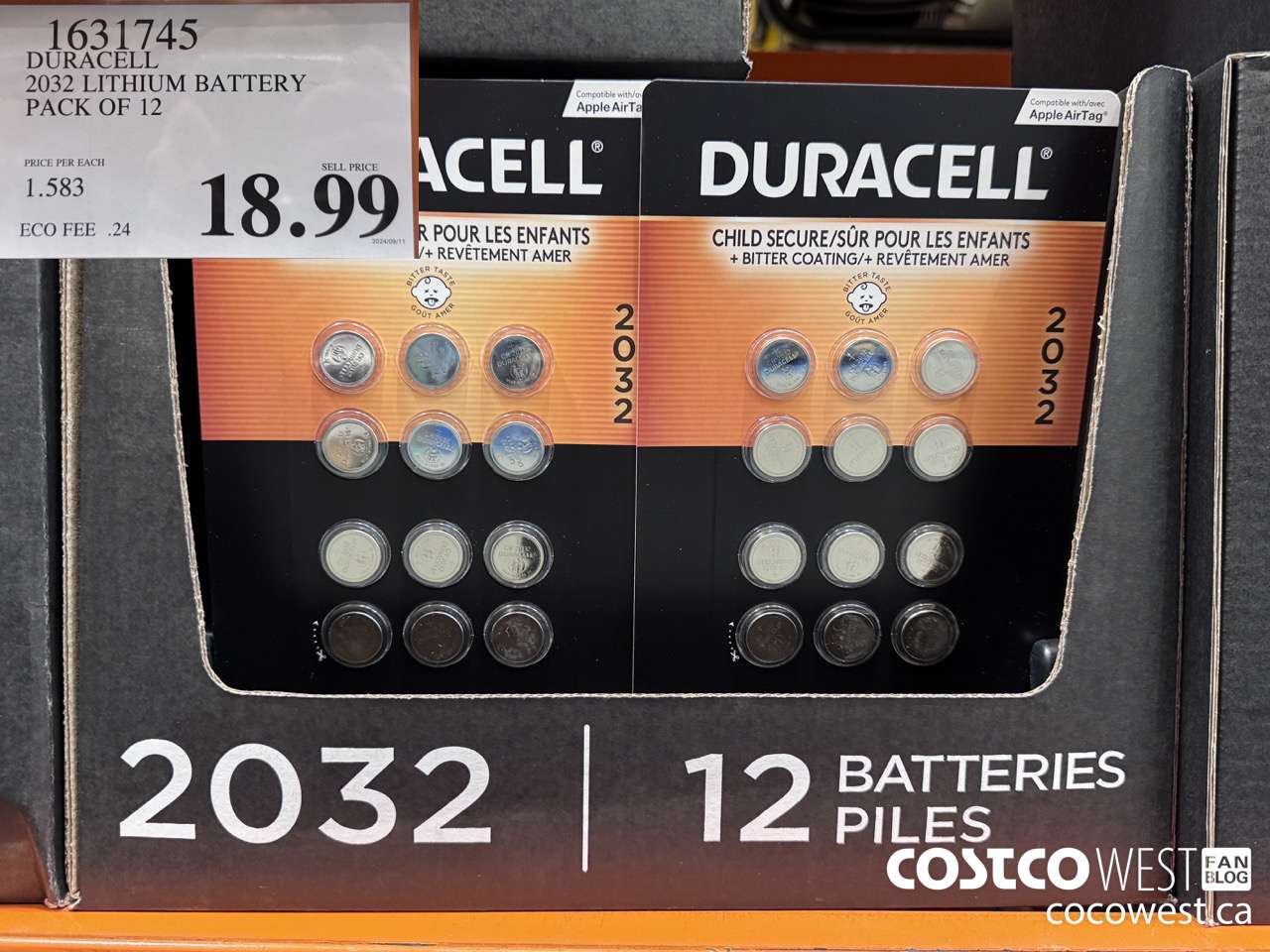 1631745 DURACELL 2032 LITHIUM BATTERY PACK OF 12 $18.99