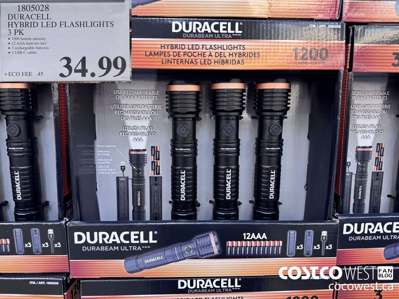 1805028 DURACELL HYBRID LED FLASHLIGHTS 3 PK $34.99