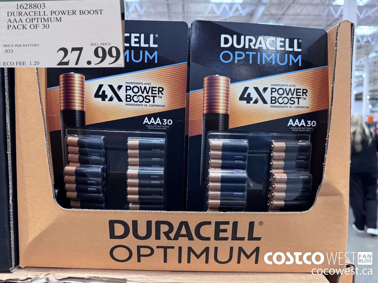 1628803 DURACELL POWER BOOST AAA OPTIMUM PACK OF 30 $27.99