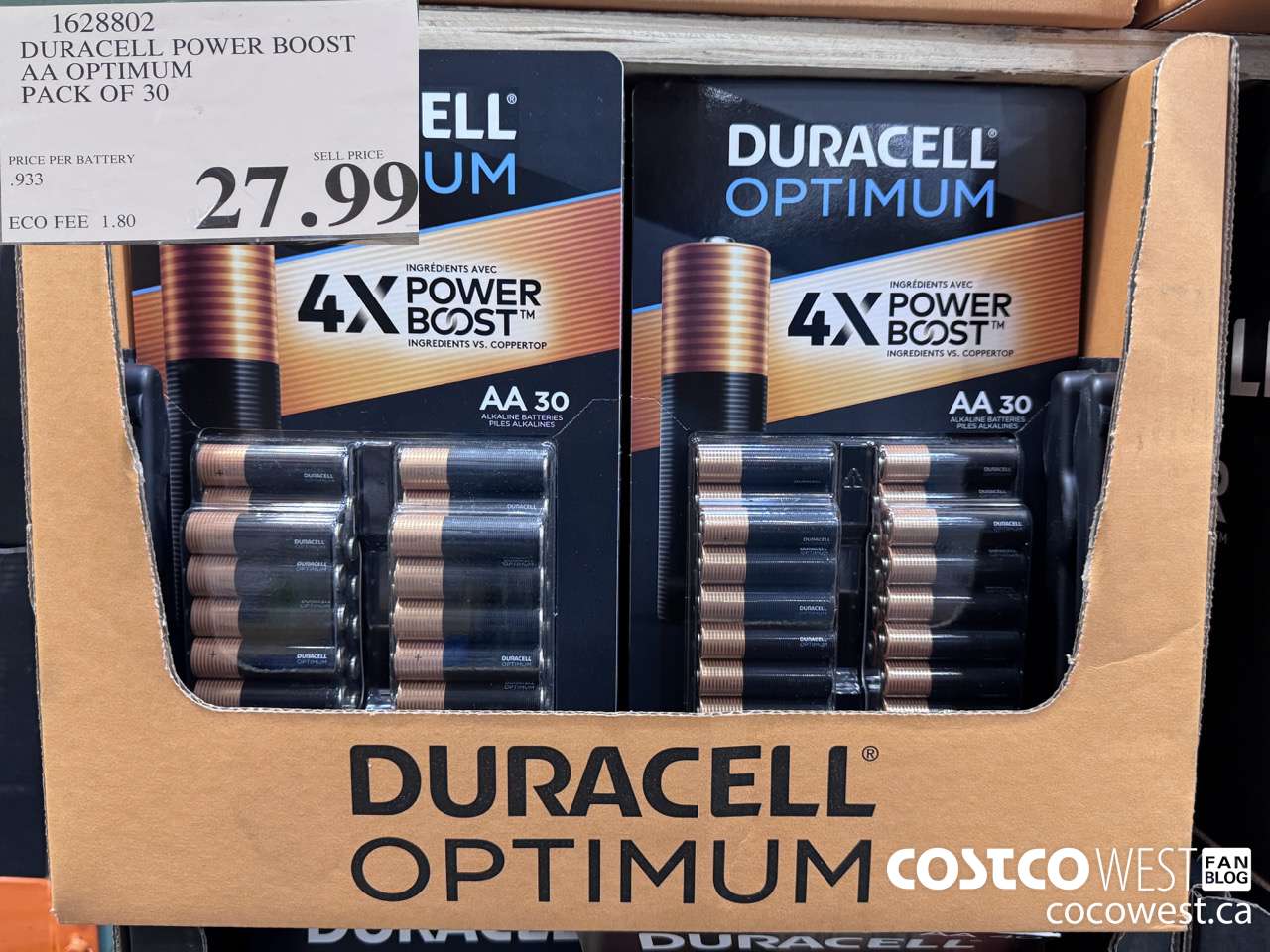 1628802 DURACELL POWER BOOST AA OPTIMUM PACK OF 30 $27.99