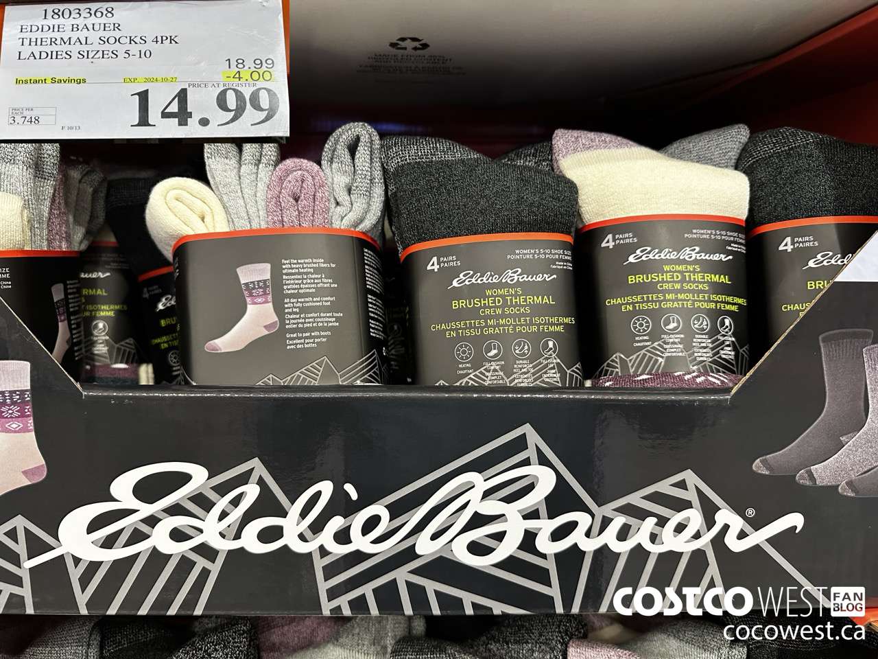 1803368 EDDIE BAUER THERMAL SOCKS 4PK LADIES SIZES 5-10 ($4.00 INSTANT SAVINGS EXPIRES ON 2024-10-27) $14.99