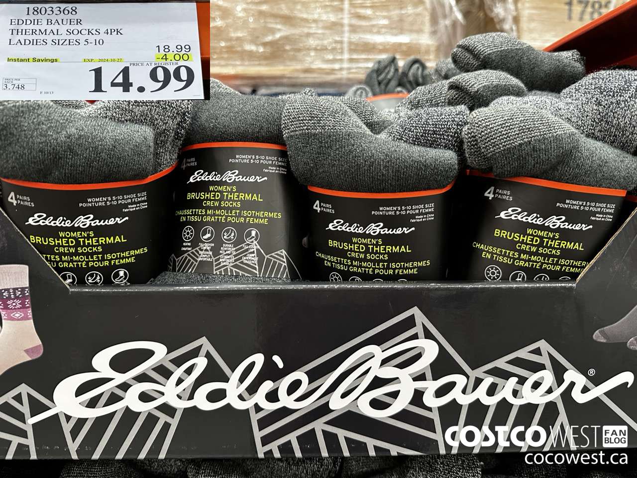 1803368 EDDIE BAUER THERMAL SOCKS 4PK LADIES SIZES 5-10 ($4.00 INSTANT SAVINGS EXPIRES ON 2024-10-27) $14.99