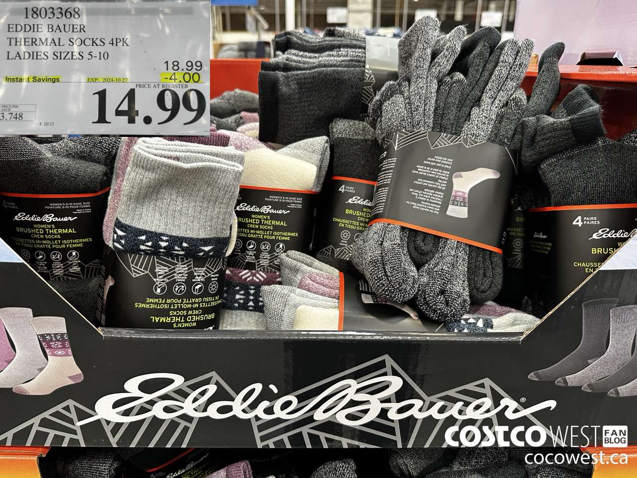 1803368 EDDIE BAUER THERMAL SOCKS 4PK LADIES SIZES 5-10 ($4.00 INSTANT SAVINGS EXPIRES ON 2024-10-27) $14.99