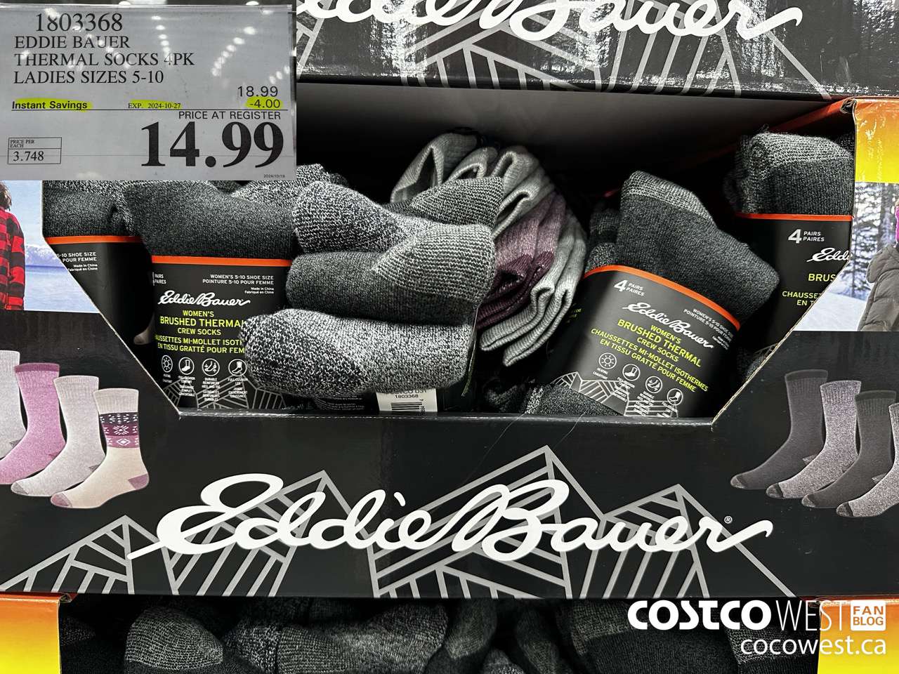 1803368 EDDIE BAUER THERMAL SOCKS 4PK LADIES SIZES 5-10 ($4.00 INSTANT SAVINGS EXPIRES ON 2024-10-27) $14.99