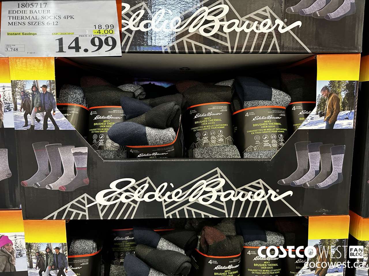 1805717 EDDIE BAUER THERMAL SOCKS 4PK MENS SIZES 6-12 ($4.00 INSTANT SAVINGS EXPIRES ON 2024-10-27) $14.99