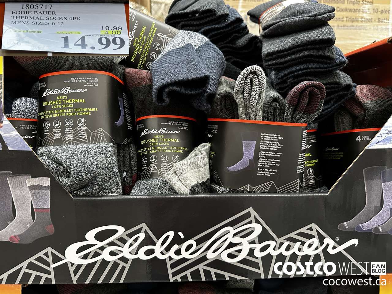 1805717 EDDIE BAUER THERMAL SOCKS 4PK MENS SIZES 6-12 ($4.00 INSTANT SAVINGS EXPIRES ON 2024-10-27) $14.99
