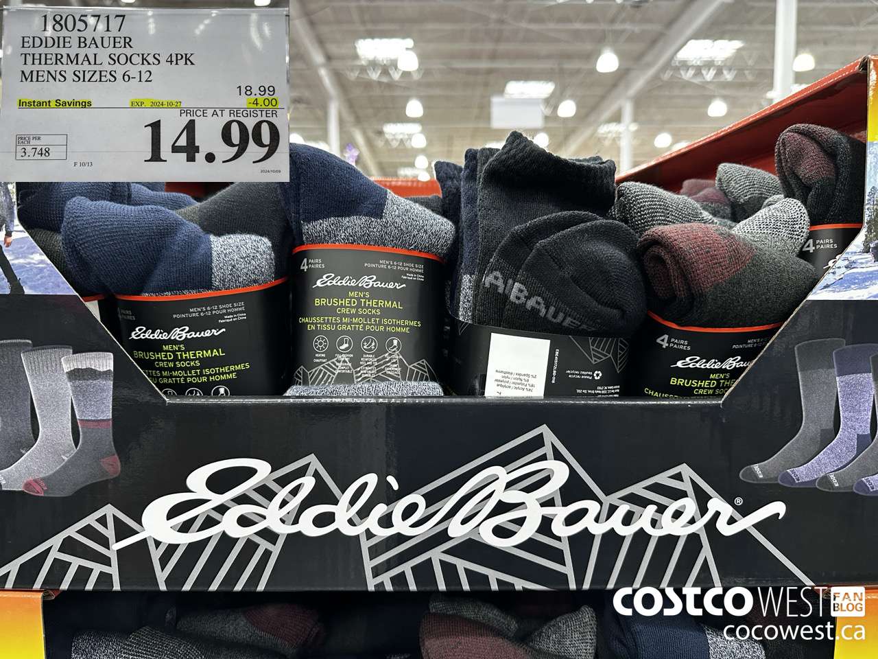 1805717 EDDIE BAUER THERMAL SOCKS 4PK MENS SIZES 6-12 ($4.00 INSTANT SAVINGS EXPIRES ON 2024-10-27) $14.99