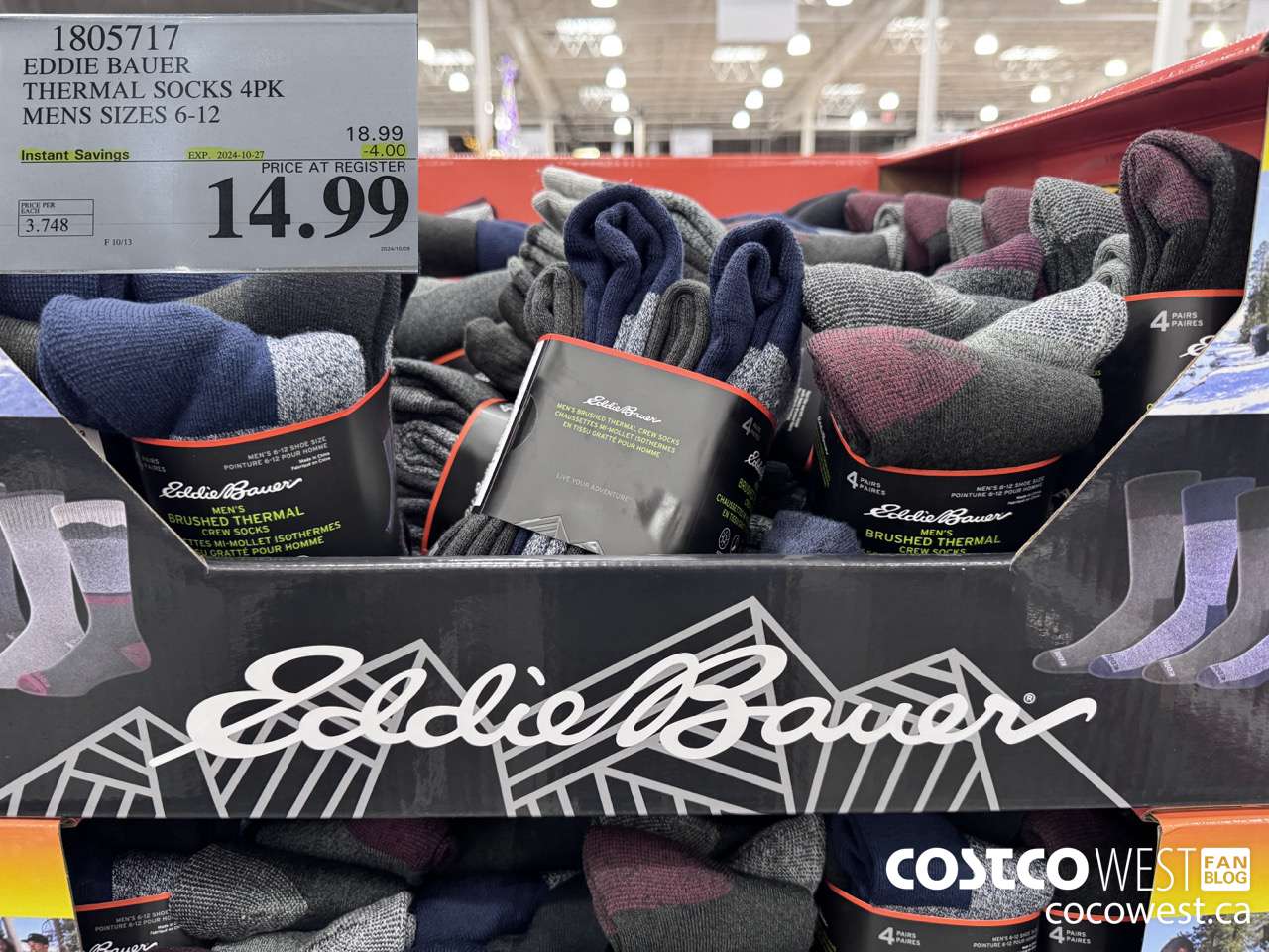 1805717 EDDIE BAUER THERMAL SOCKS 4PK MENS SIZES 6-12 ($4.00 INSTANT SAVINGS EXPIRES ON 2024-10-27) $14.99